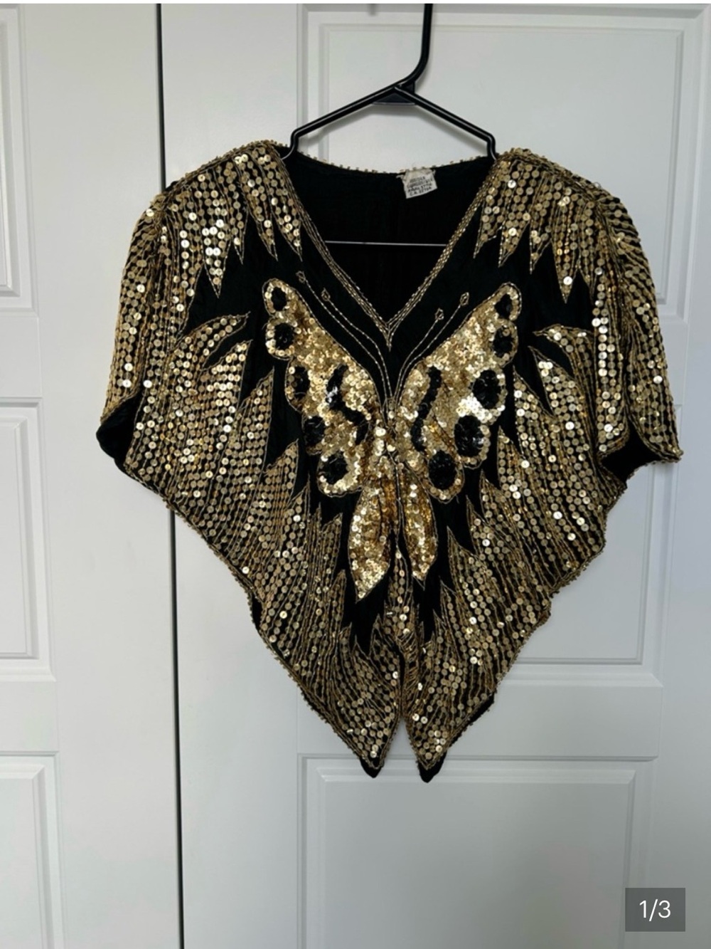 Vintage silk  Black & Gold Sequin Butterfly Top